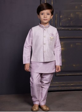 Festive Wear Lilac Nehru Jacket Set In Art Silk