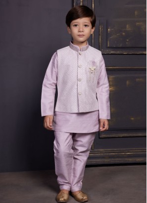 Festive Wear Lilac Nehru Jacket Set In Art Silk