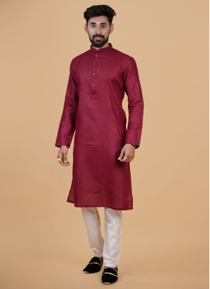 Festive wear Maroon Kurta Pajama In Cotton