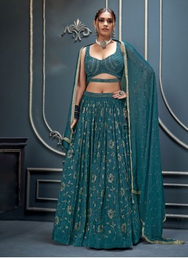 Festive Wear Rama Blue Georgette Lehenga Choli