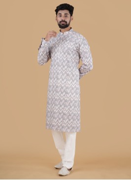 Festive Wear Zig Zag Printed Kurta Pajama In Silk