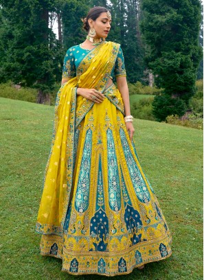 Gorgeous Mustard Yellow Lehenga Choli In Silk