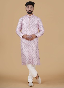 Floral Print Readymade Pink Kurta Pajama