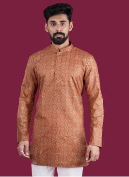 Floral Printed Kurta In Cotton Silk