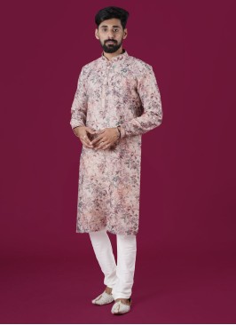 Floral Printed Kurta Pajama In Cotton Silk Fabric