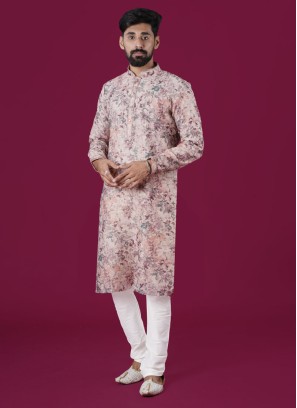 Floral Printed Kurta Pajama In Cotton Silk Fabric