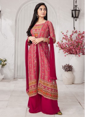 Gajri Pink Color Palazzo Suit With Fancy Jacket