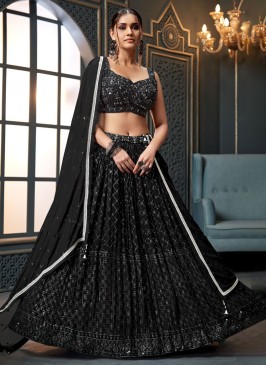 Georgette Black Sequins Embroidered Designer Lehenga Choli