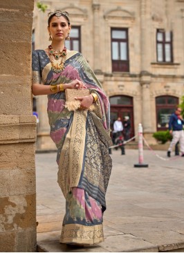Multi Color Weaving Embroidered Silk Classic Saree