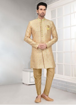 Golden Art Silk Indowestern Set