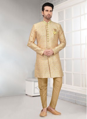 Golden Art Silk Indowestern Set