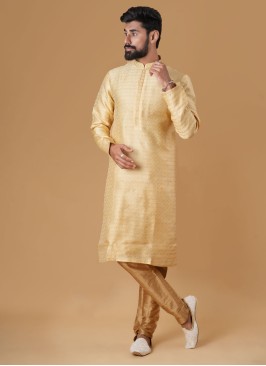 Golden Silk Kurta Pajama For Wedding