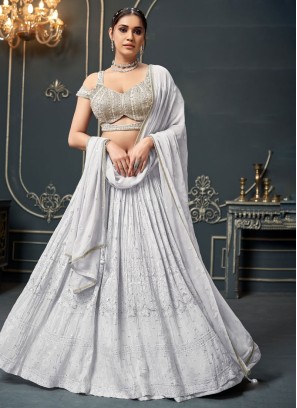 Gorgeous Off White Embroidered Georgette Lehenga Choli