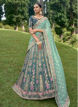 Sea Green Designer Silk Lehenga Choli With Dupatta