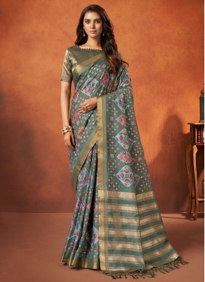 Lovely Green Festive Wear Crepe Silk Saree