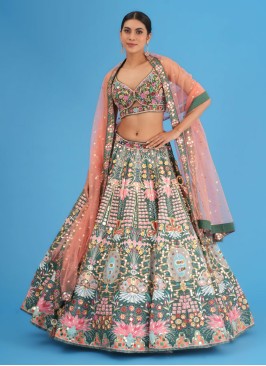 Green Heavy Embroidered Wedding Lehenga Choli