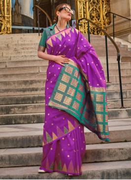 Purple Weaving Khadi Silk Classic Saree