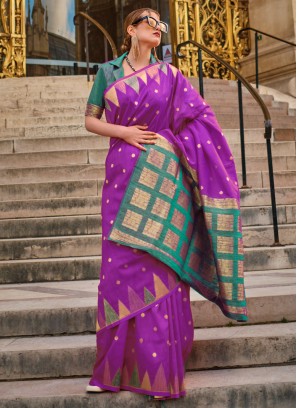 Purple Weaving Khadi Silk Classic Saree