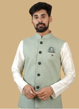 Imported Pista Green Mens Wear Nehru Jacket