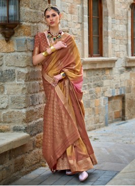 Shaded Color Silk Woven Embroidered Wedding Saree