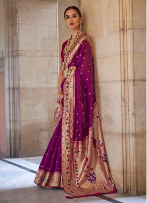 Integral Weaving Paithani Silk Purple Designer Saree
