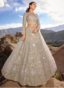 Designer Beige Mirror Embroidered Lehenga Choli