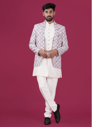 Jacket Style Embroidered Indowestern Set For Men