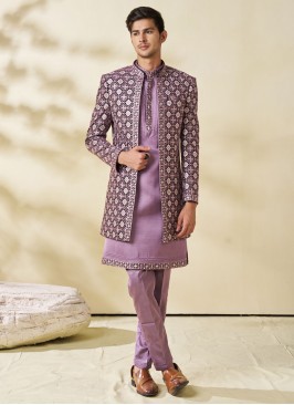 Jacket Style Embroidered Indowestern Set For Men