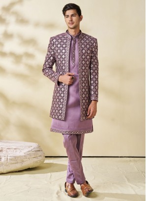 Jacket Style Embroidered Indowestern Set For Men