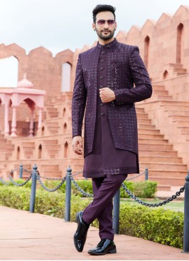 Jacket Style Embroidered Indowestern Set For Men