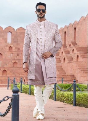 Jacket Style Shaded Onion Pink Embroidered Indowestern Set