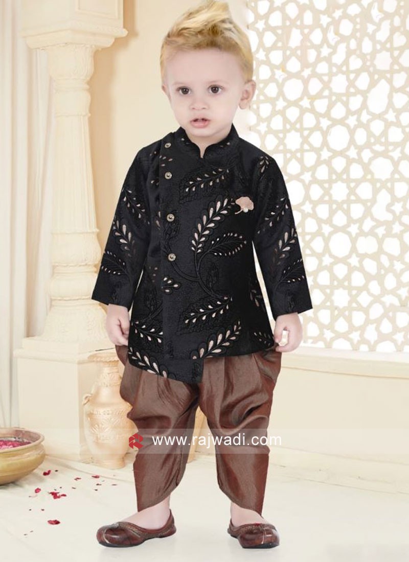 Jacquard Silk Festive Wear Black Indowestern Set