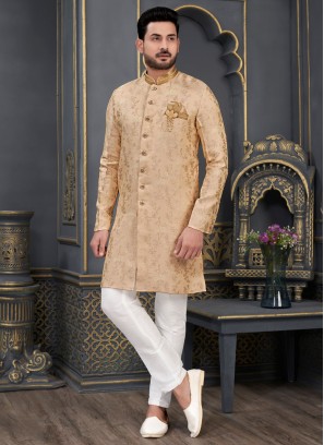 Jacquard Silk Gold Indowestern Set