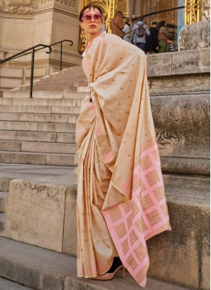 Khadi Silk Weaving Cream Contemporary Saree