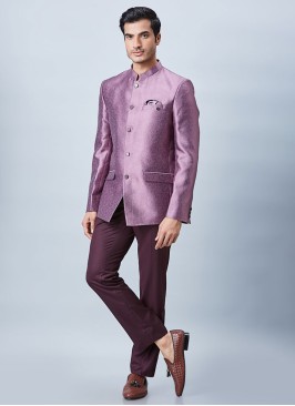 Lavender Jacquard Silk Jodhpuri Suit