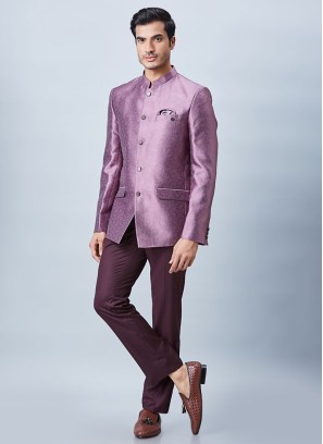 Lavender Jacquard Silk Jodhpuri Suit