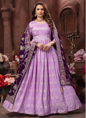 Lavender Silk Anarkali Suit For Festive