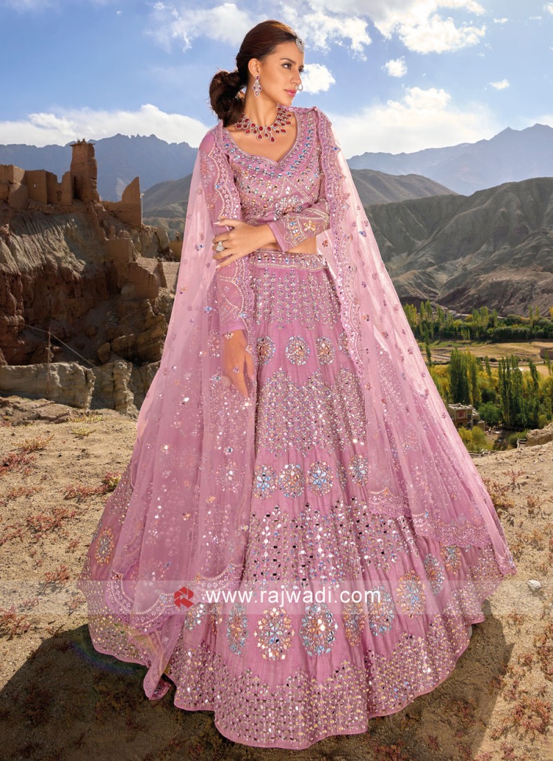Pink Heavy Embroidered Organza Wedding Lehenga Choli