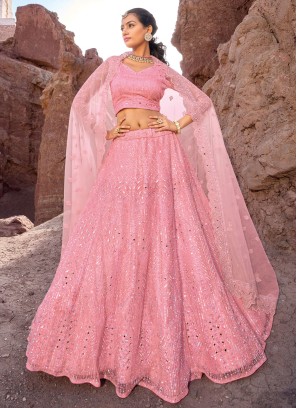 Buy Alluring Rani Pink Mirror Work Rajwadi Silk Bridesmaid Lehenga