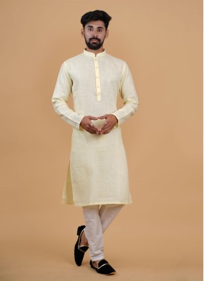 Lemon Yellow Colour Kurta Pajama In Cotton