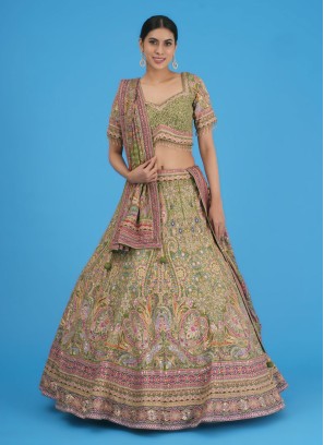 Light Green Embroidered Lehenga Choli Suit