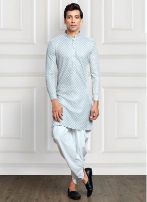 Light Grey Embroidered Dhoti Style Cotton Silk Kurta Pajama