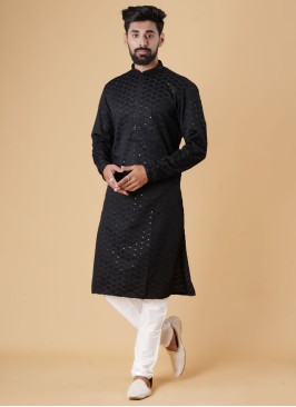 Lucknowi Black And White Kurta Pajama