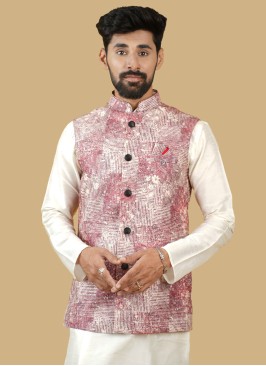 Maroon Silk Readymade Nehru Jacket