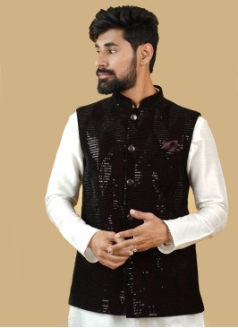 Maroon Velvet Wedding Nehru Jacket