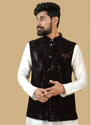 Maroon Velvet Wedding Nehru Jacket