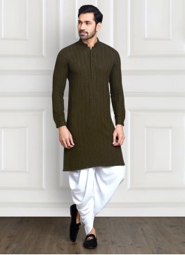 Mehndi Green Cotton Silk Dhoti Style Kurta Pajama