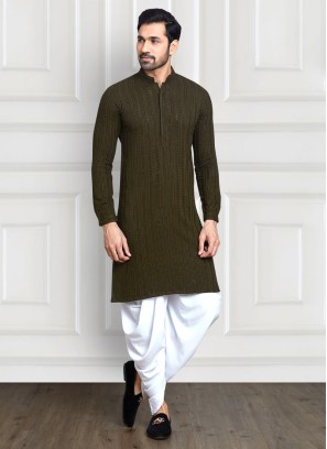 Mehndi Green Cotton Silk Dhoti Style Kurta Pajama