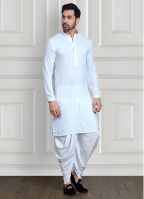 Mens Dhoti Style White Designer Kurta Pajama