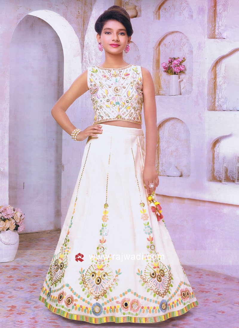 Mesmerizing Designer Silk Cream Lehenga Choli